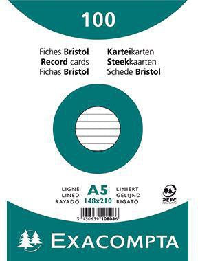 Exacompta Karteikarte DIN A5 liniert weiß 100 St./Pack. – 205 g/m² Karton, PEFC
