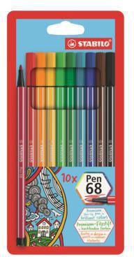 STABILO Fasermaler Pen 68 – 10er Set farbig sortiert, 1 mm Rundspitze, Made in Germany