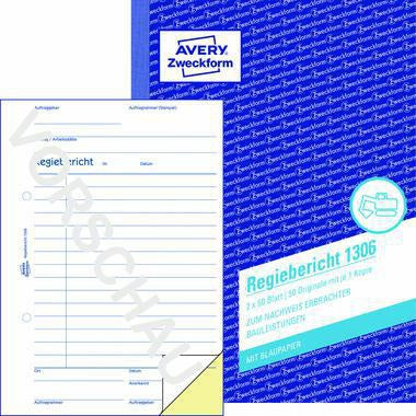 Avery Zweckform Regiebericht 1306 DIN A5, 2x50 Blatt, selbstdurchschreibend mit Blaupapier
