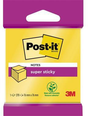 Post-it Super Sticky Haftnotizwürfel 76x76 mm, 270 Blatt, narzissengelb – extra starke Haftkraft