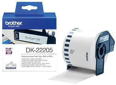 Brother Endlosetikettenrolle DK22205 62 mm x 30,48 m weiß – Selbstklebende Papieretiketten für Etikettendrucker