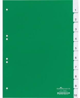 DURABLE Register 622105 DIN A4 10-teilig Hartfolie grün mit Einsteckschildern und DURAPRINT-Beschriftung