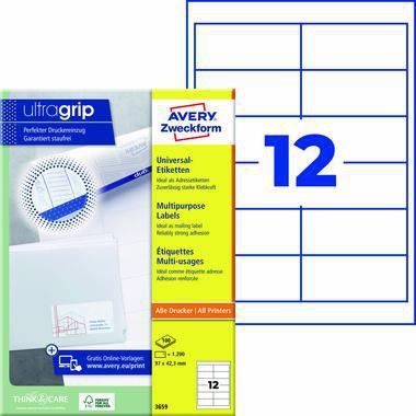 AVERY ZWECKFORM Universaletikett 3659 ultragrip 97 x 42,3 mm weiß 1.200 Stück