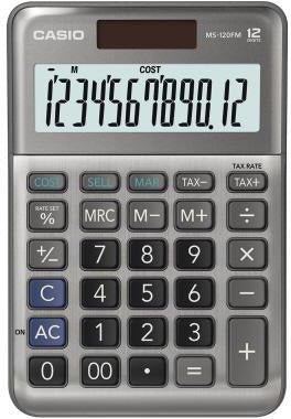 CASIO Tischrechner MS-120FM 12-stellig mit Solar- und Batteriebetrieb, silber