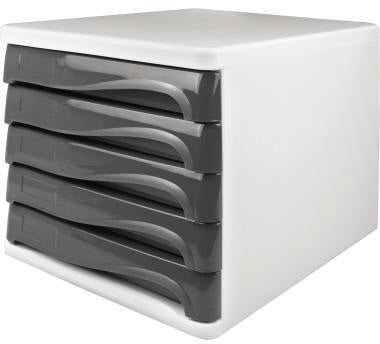 helit Schubladenbox economy H6129482 – 5 Schubladen DIN A4/C4, lichtgrau/weiß, the wave