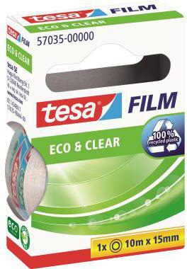 tesa tesafilm Eco & Clear Klebefilm 15 mm x 10 m – Transparent, recycelt, reißfest