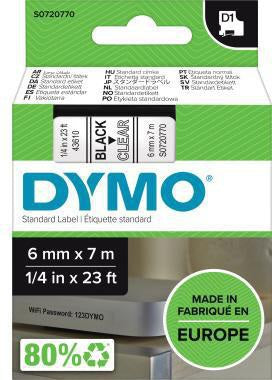 DYMO D1 Schriftbandkassette 6 mm x 7 m – Schwarz auf Weiß, UV-beständig, wieder ablösbar