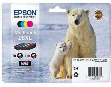 Epson Tintenpatrone 26XL Original Multipack – Schwarz, Cyan, Magenta, Gelb