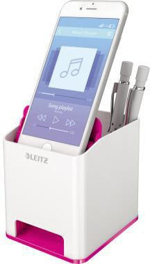 Leitz Stifteköcher WOW Duo Colour weiß/pink – mit Smartphone-Fach & Soundverstärkung