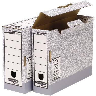 BANKERS BOX Archivschachtel System 1080501 – grau/weiß, DIN A4, 100 % recycelt, mit Deckel & FastFold™