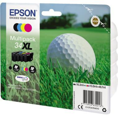 Epson Tintenpatrone 34XL Original 4er-Pack – Schwarz & 3 Farben für WorkForce Pro 3700