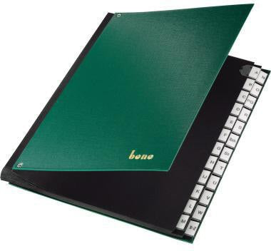 Bene Pultordner A-Z 75116GN PP grün – 24 Fächer, robuster Karton, 3 Sichtlöcher