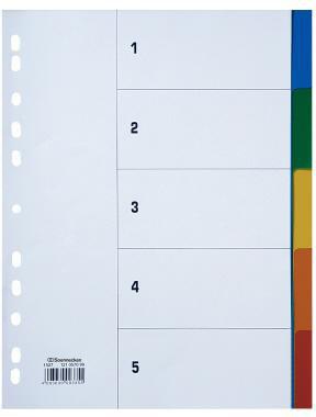 Soennecken Ordnerregister DIN A4 blanko, 5-teilig, PP, volle Höhe, mehrfarbig