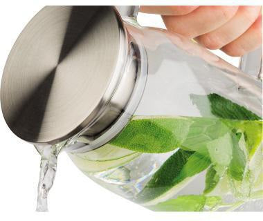 APS Karaffe 1,5 l aus Glas mit Edelstahl-Deckel – transparent, 10 x 26 cm