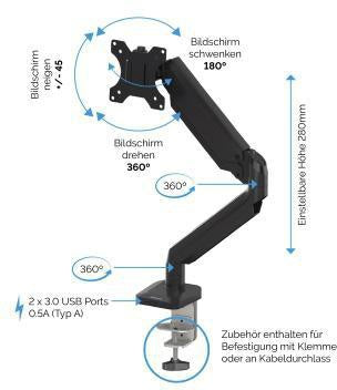 Fellowes Monitorarm Platinum Series 8056201 – Einzelarm mit Gasfeder, 360° Drehung, weiß