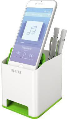 Leitz Stifteköcher WOW Duo Colour weiß/pink – mit Smartphone-Fach & Soundverstärkung