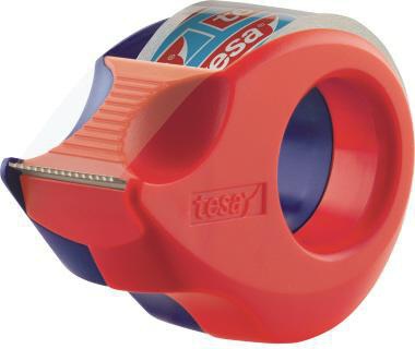 tesa Handabroller Mini 57858-00000 19mm x 10m rot/blau – Nachfüllbarer Abroller inkl. tesafilm® kristall-klar