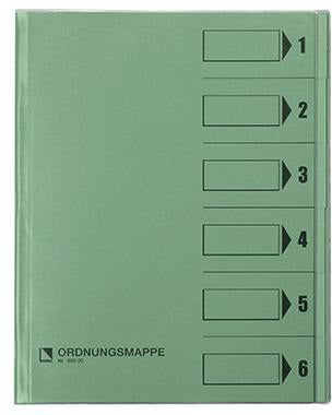 BENE Ordnungsmappe 83600GN DIN A4 6 Fächer grün – Recyclingkarton mit Sichtlöchern