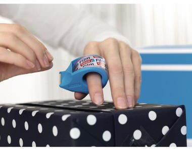 tesa Handabroller Mini 57858-00000 19mm x 10m rot/blau – Nachfüllbarer Abroller inkl. tesafilm® kristall-klar