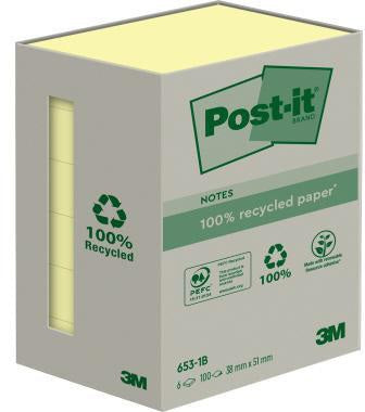 Post-it Recycling Notes 653-1B Haftnotizen 51x38mm gelb 6 Blöcke à 100 Blatt