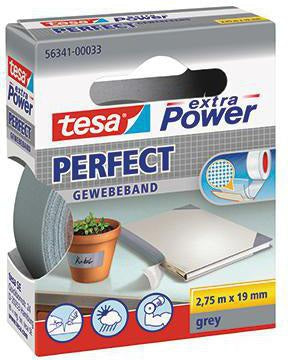 tesa Gewebeband extra Power Perfect 19mm x 2,75m grau – reißfest, wasserfest, UV-beständig