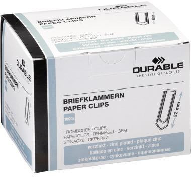 DURABLE Büroklammern spitze Form 32 mm verzinkt, 100 Stück pro Packung