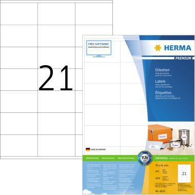 HERMA Universaletikett PREMIUM 4634, 70 x 41 mm, matt weiß, 4.200 Etiketten, A4-Bogen