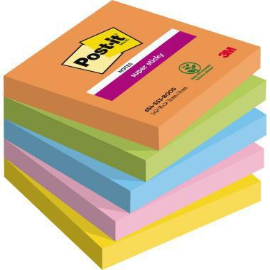 Post-it Super Sticky Notes Boost Collection 76 x 76 mm, 5 Blöcke à 90 Blatt, farbsortiert