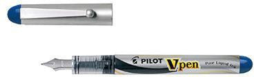 PILOT V-Pen Füllfederhalter 0,5 mm blau – Liquid-Ink-Technik, silber