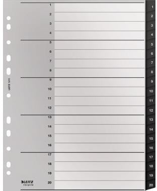 Leitz Zahlenregister Recycle A4 1-10 schwarz, 90 % recycelter Kunststoff, Universallochung