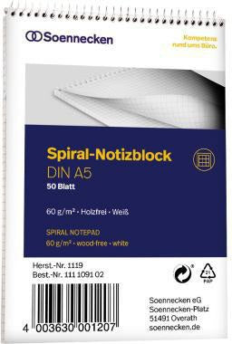 Soennecken Notizblock 1118 DIN A4 60g kariert 50 Blatt weiß