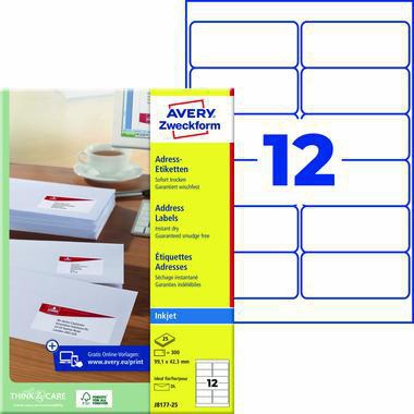 Avery Zweckform Adressetiketten J8177-25, 99,1 x 42,3 mm, weiß, 300 Stück, QuickDry-Technologie