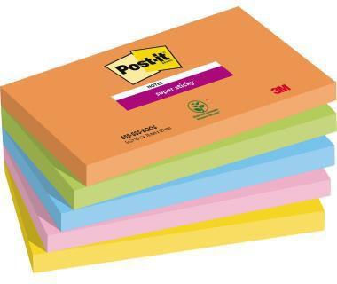 Post-it Super Sticky Notes Boost Collection 76 x 76 mm, 5 Blöcke à 90 Blatt, farbsortiert