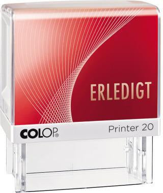 COLOP Printer 20 Textstempel ERLEDIGT – Selbstfärber mit rotem Gehäuse und Indexfenster