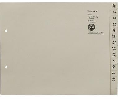 LEITZ A-Z Register 13360085 DIN A4 Überbreite, Tauenpapier recycelt grau, 540 Registerblätter für 36 Ordner