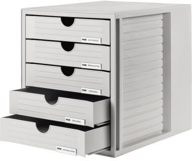 HAN SYSTEMBOX Schubladenbox 5 Schübe DIN C4 lichtgrau/blau – Made in Germany