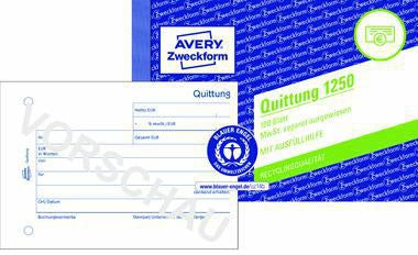 AVERY ZWECKFORM Quittung DIN A6 quer, 100 Blatt, MwSt. separat ausweisbar, Blauer Engel