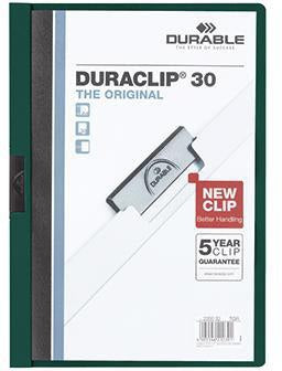 DURABLE Klemmmappe DURACLIP 30 DIN A4 Hartfolie grün – für bis zu 30 Blatt