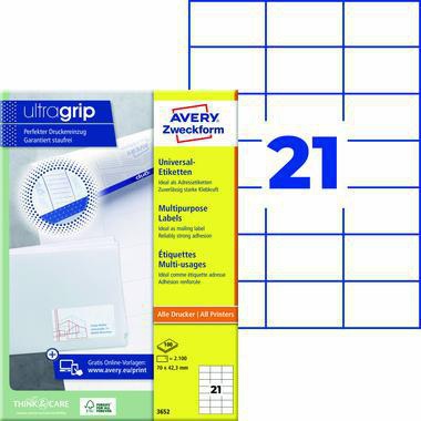 Avery Zweckform Universaletikett 3652 ultragrip 70x42,3mm weiß 2.100 Stück