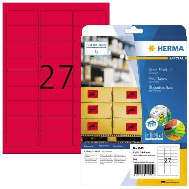 HERMA Neonetiketten 5045 63,5x29,6 mm neonrot 540 Stück für Laserdrucker & Kopierer