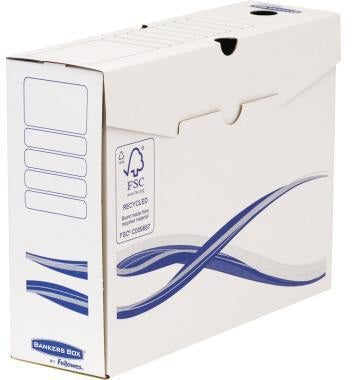 BANKERS BOX Archivschachtel Basic A4+ 80mm weiß/blau 25 Stück – FSC-zertifiziert