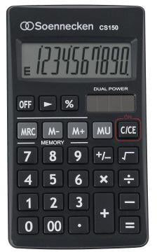 Soennecken Taschenrechner CS150 schwarz – 10-stelliges LCD-Display mit Solar-Energie