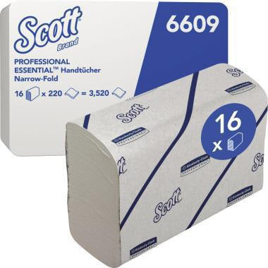 Scott Essential 6609 Papierhandtücher 2-lagig weiß 16x220Bl. – Interfold-Falz für Handtuchspender