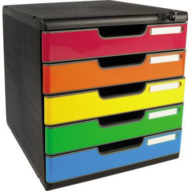 Exacompta Schubladenbox MODULO 5 Schübe DIN A4+ mit Schloss, farbig, Polystyrol