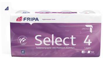 Fripa Toilettenpapier Select 4-lagig, hochweiß, 8 Rollen, 160 Blatt, PEFC