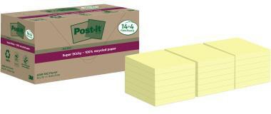 Post-it Super Sticky Recycling Haftnotizen, 76 x 76 mm, 12 Blöcke à 70 Blatt, gelb