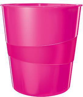 Leitz Papierkorb WOW 52781023 15 l Polystyrol pink – rund, stapelbar, hochglänzend