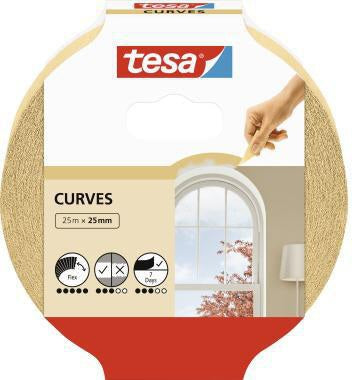 tesa Malerband Kurven 56533-00001-00 25mm x 25m – Perfekt für Rundungen und unregelmäßige Formen