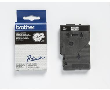 Brother Schriftbandkassette TC-101 12mm x 7,7m laminiert schwarz auf farblos