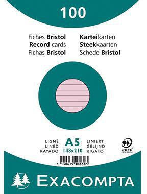 Exacompta Karteikarte DIN A5 liniert weiß 100 St./Pack. – 205 g/m² Karton, PEFC